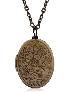 Women's bronze Antique Empaistic Carved Picture Engraved Flower Pattern Necklace